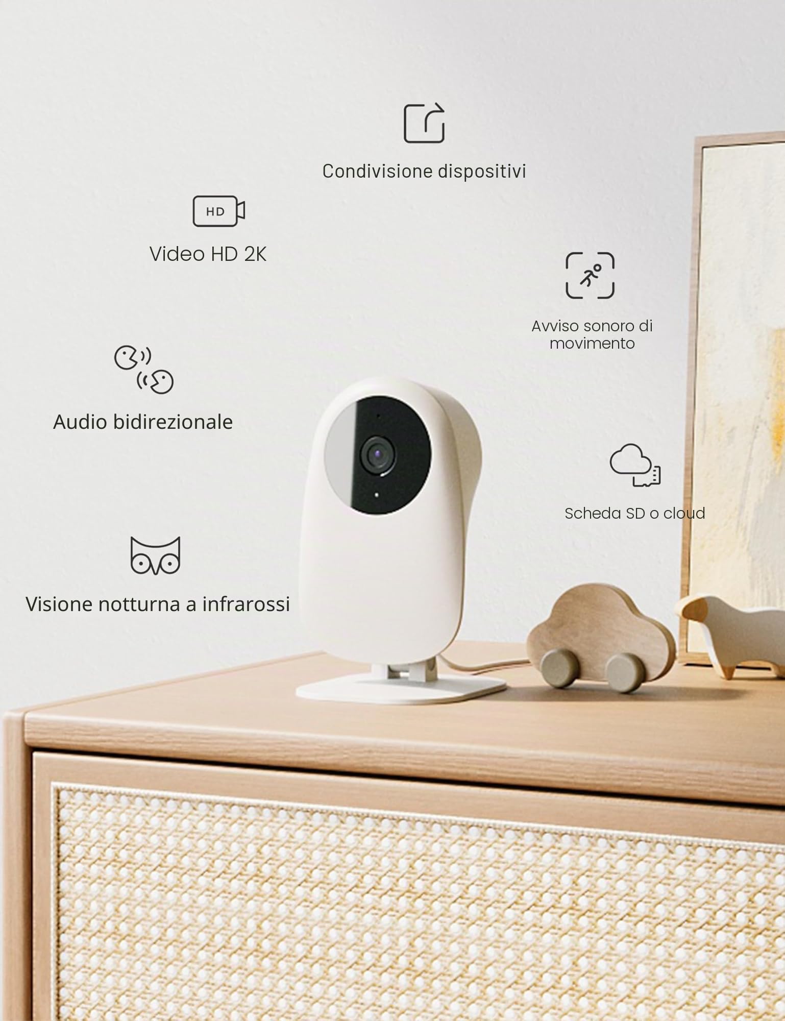 [Esclusiva Amazon] Nooie 2K Baby Monitor con Micro SD Card, Visione Notturna Rilevazione di Movimento e Suono 2.4G WiFi, per Baby Nanny Anziani e Monitoraggio Animali Domestici, Funziona con Alexa
