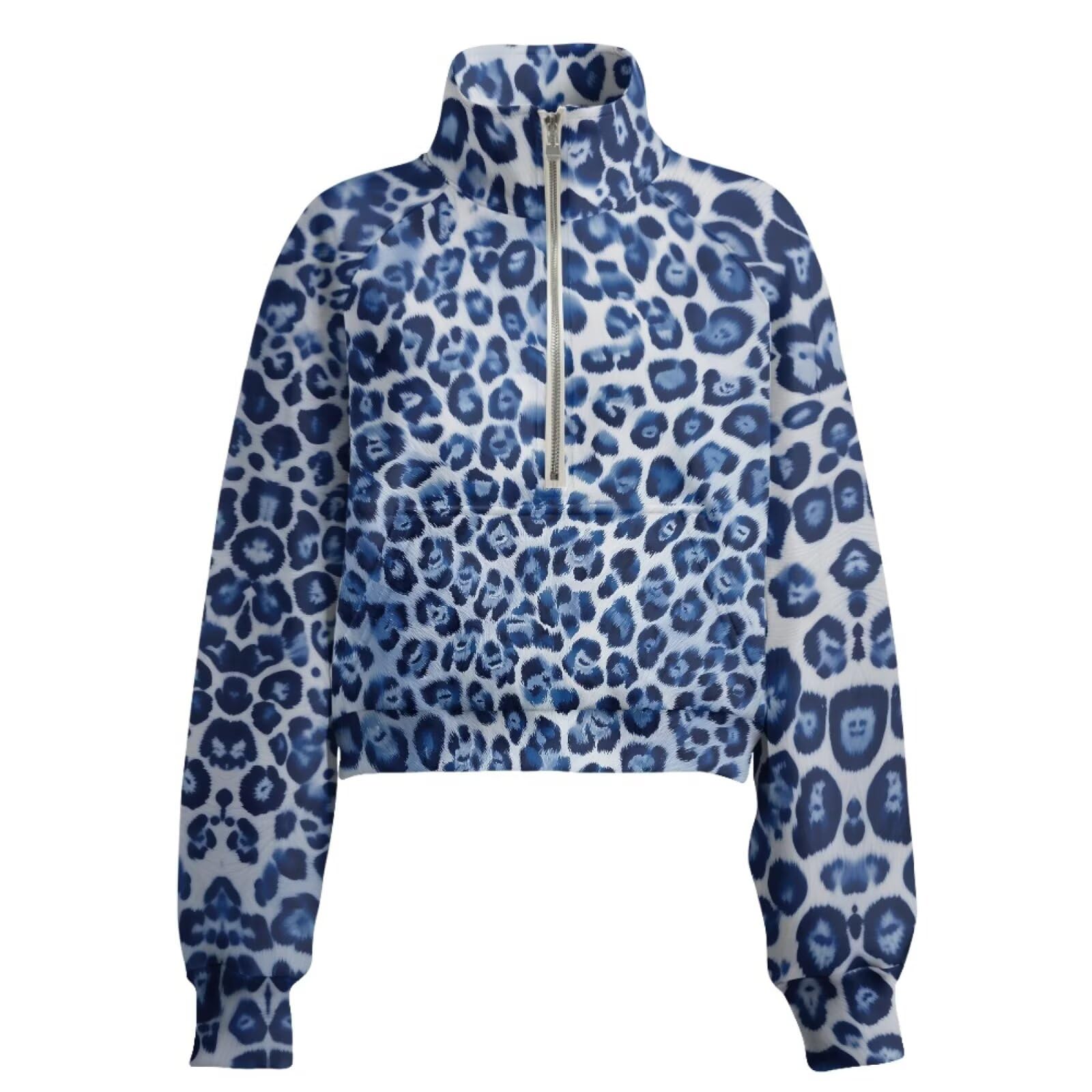 Poceacles Bluza z zamkiem do połowy przycięta bluza dla kobiet graficzny sweter z dziurką na kciuk długi rękaw bez kaptura top szyja sweter