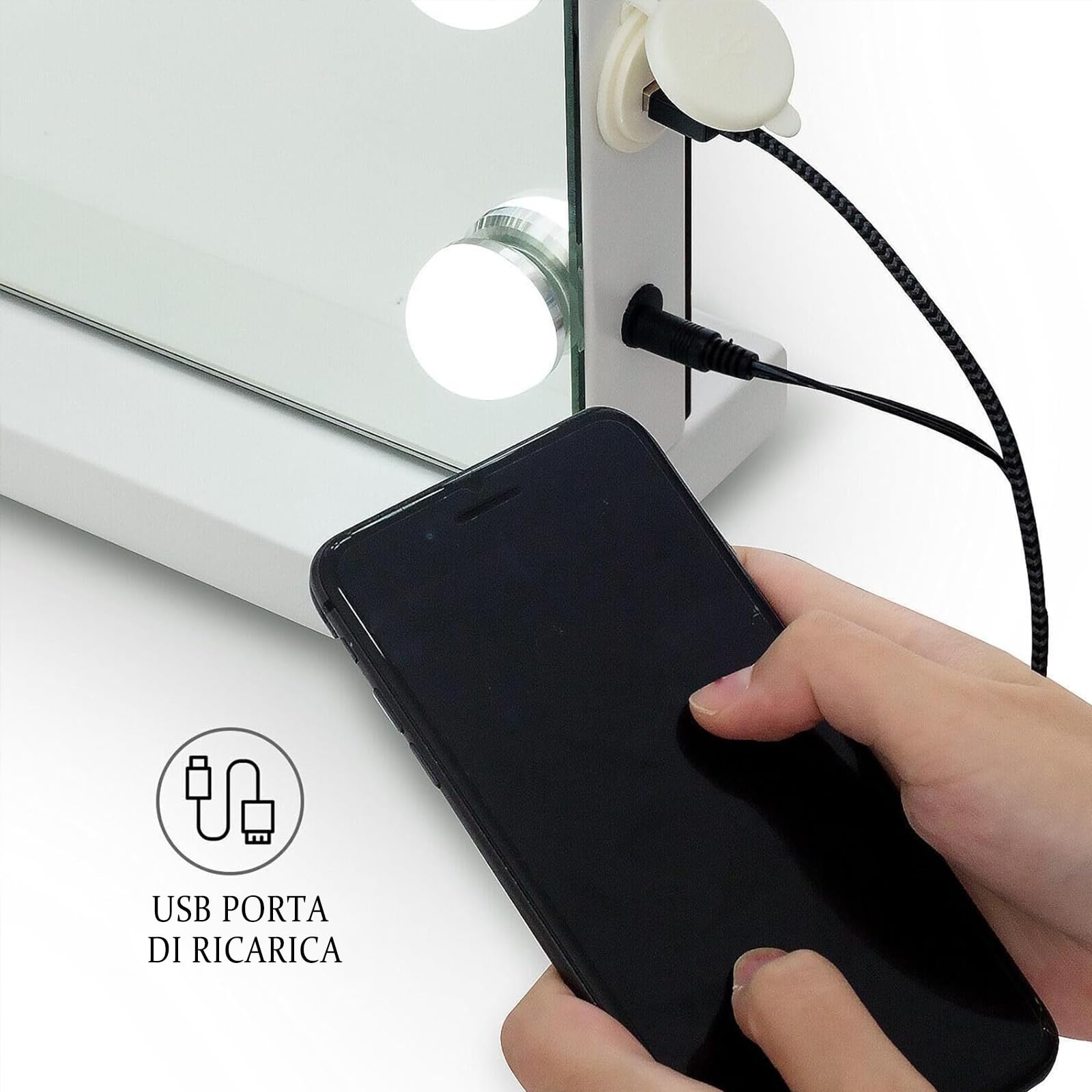 YU YUSING Specchio Trucco con Luci Hollywood, 58X45cm Specchio 15 Lampadine Led Trucco USB, 3 Temperature di Colore, Specchio da Tavolo 10X, Specchio Cosmetico da Parete, Controllo Tattile, Bianco