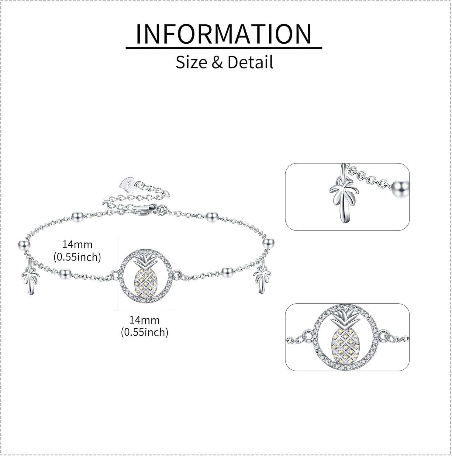 URONE Pineapple Bracelet Anklets for Women 925 Sterling Silver Adjustable Ankle Bracelets Fruit Pineapple Jewelry Gifts - Image 3