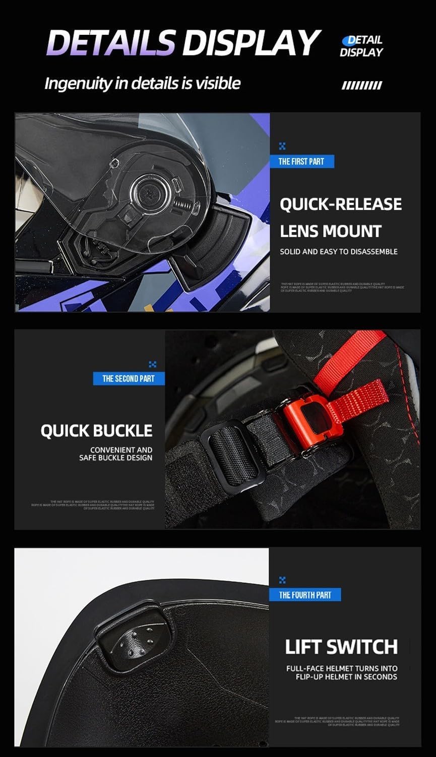 Klapphelme Bluetooth Modulare Helme Erwachsene Motorrad Integrierter Bluetooth-Helm Mit Doppelvisier Modulare Integralhelm Herren Und Damen Motocrosshelme ECEDOT Zertifizierter