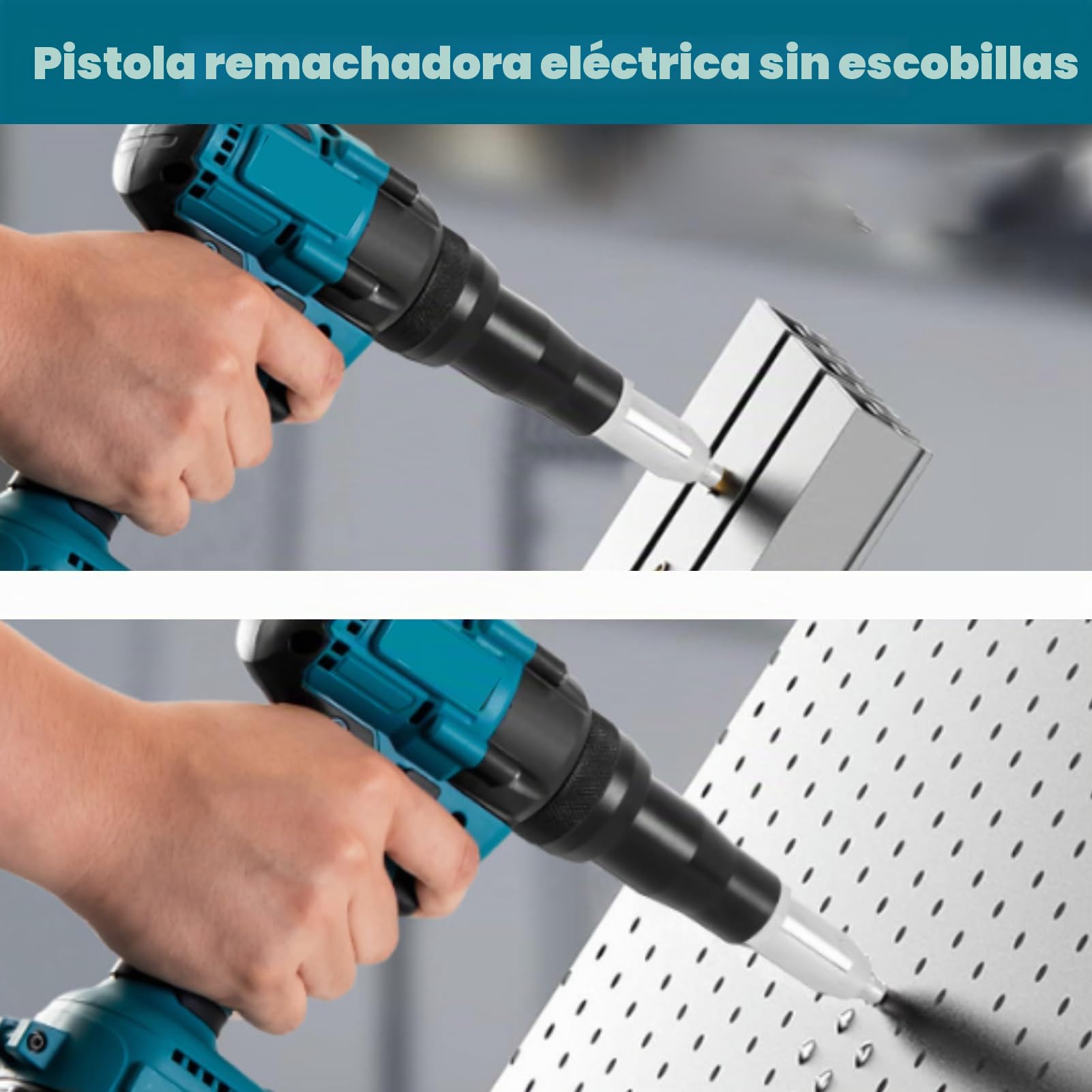 Pistola Remachadora Eléctrica sin Escobillas de 18 V, Pistola Remachadora Inalámbrica, LED Azul, Herramienta Manual de Tuerca de Remache Automática