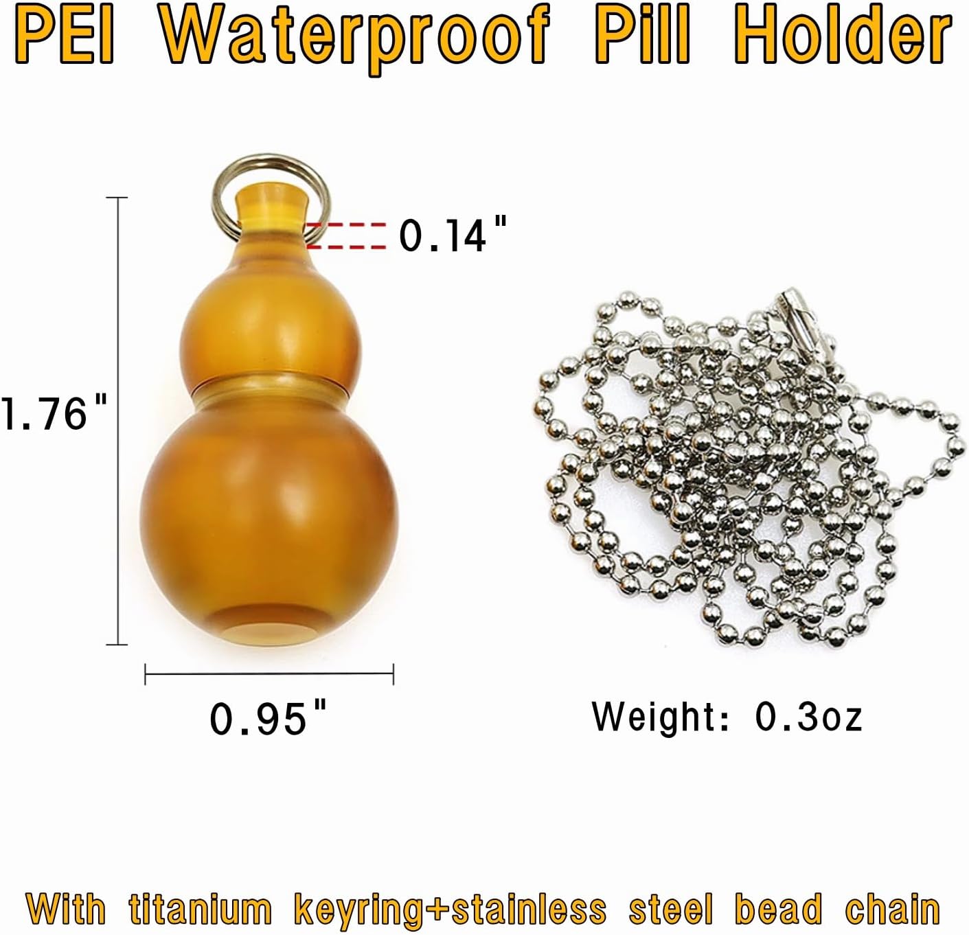 PEI Pill Holder, Waterproof Sealed Bin, Translucent Amber Pill Case, Portable EDC Pocket Pill Box, Pill Organizer Pill Container for Outdoor Travel Camping