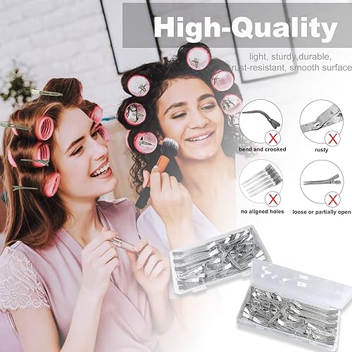 Miniatura 5 de Juego de 42 pinzas para el cabello: pinzas de metal plateado para peinado de mujer, pasadores largos de pico de pato, rodillos de cocodrilo con