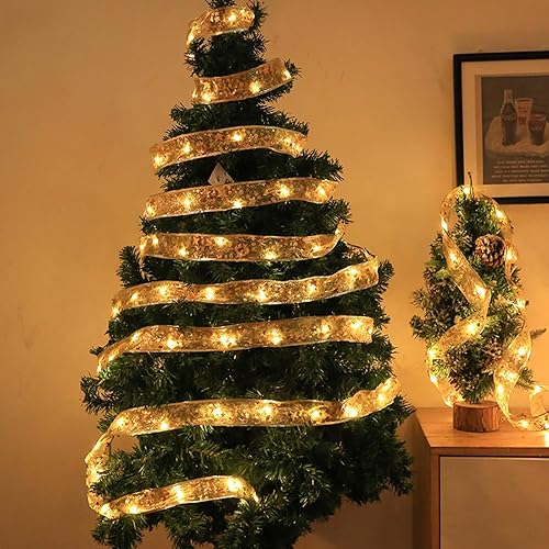 Miniatura 9 de Guirnalda de luces de Navidad para decoración de árboles, 2.5 pulgadas x 16.4 pies, 50 luces LED para interiores, luz cálida, funciona con pilas