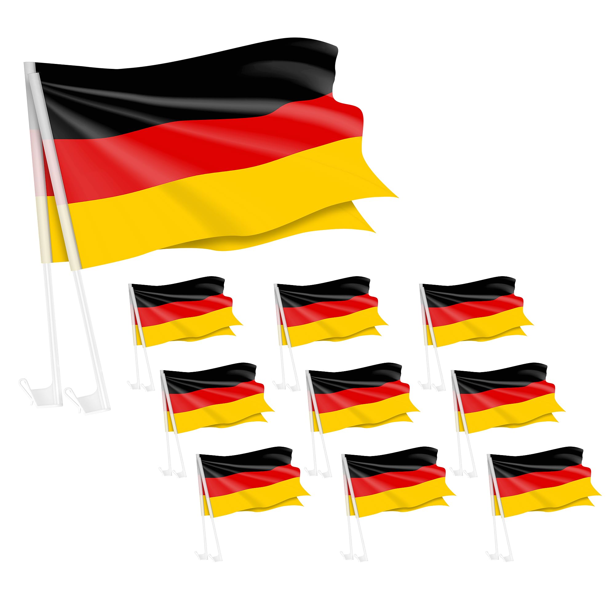 20 Stück Autofahnen 10er Set Auto Deutsche Fahne Fussball EM WM 2026 Länderflagge Fanartikel Land Flagge Autoset Eishockey Handball Basketball Deutschlandfahne Bootsfahne Deutschland