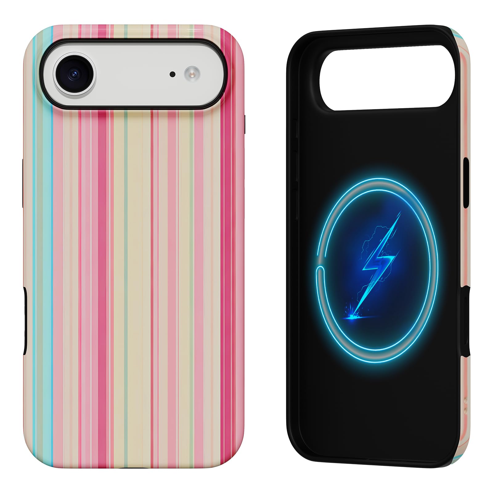 for iPhone 17 Air Case with Magsafe Rainbow Striped Phone Case for Women Girls, Gradient Pink