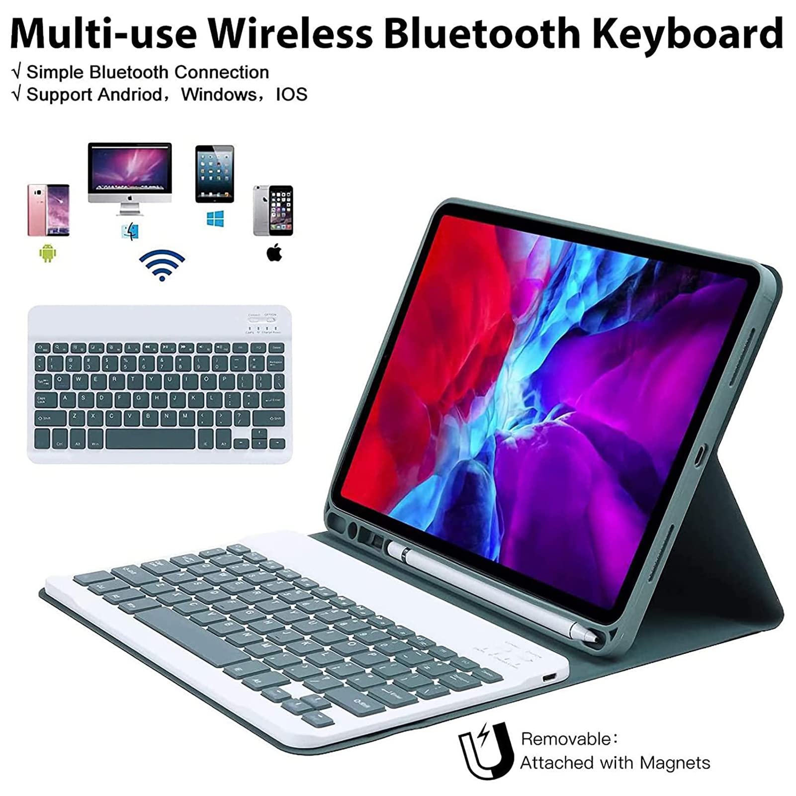 Coque Clavier pour iPad Air 5/Air 4e gén 10.9" 2022/2020, QWERTY Clavier Magnétique Détachable avec Fente pour Stylo, Housse de Clavier sans Fil avec Souris Bluetooth pour iPad Air 10.9", Jaune