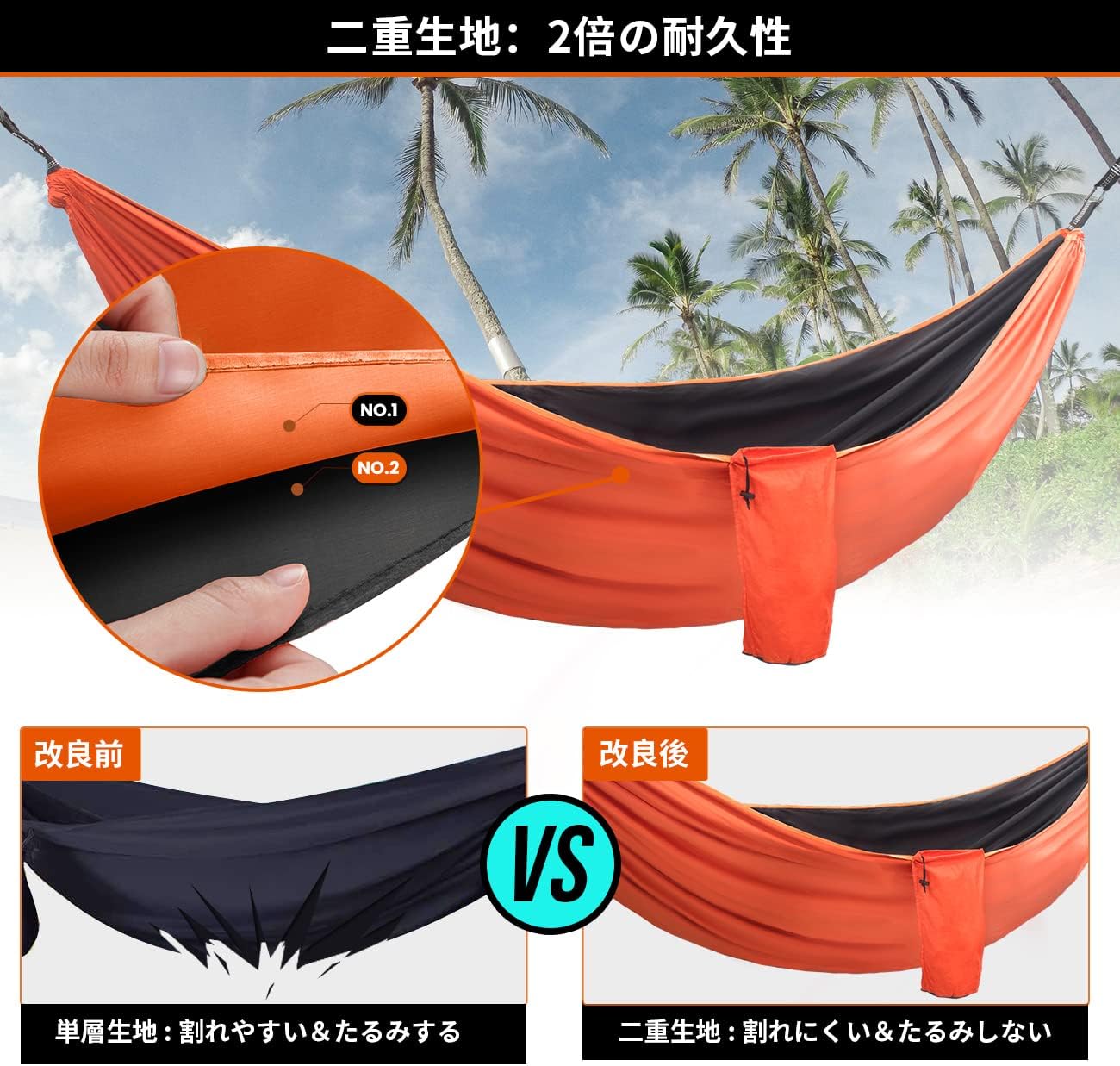 Overmont Double Layers Outdoor Hammock for Two German TUV Certificated Portable Camping Hammock Lightweight for Backpacking Hiking Sports Travel with Tree Straps Max Load of 880lbs