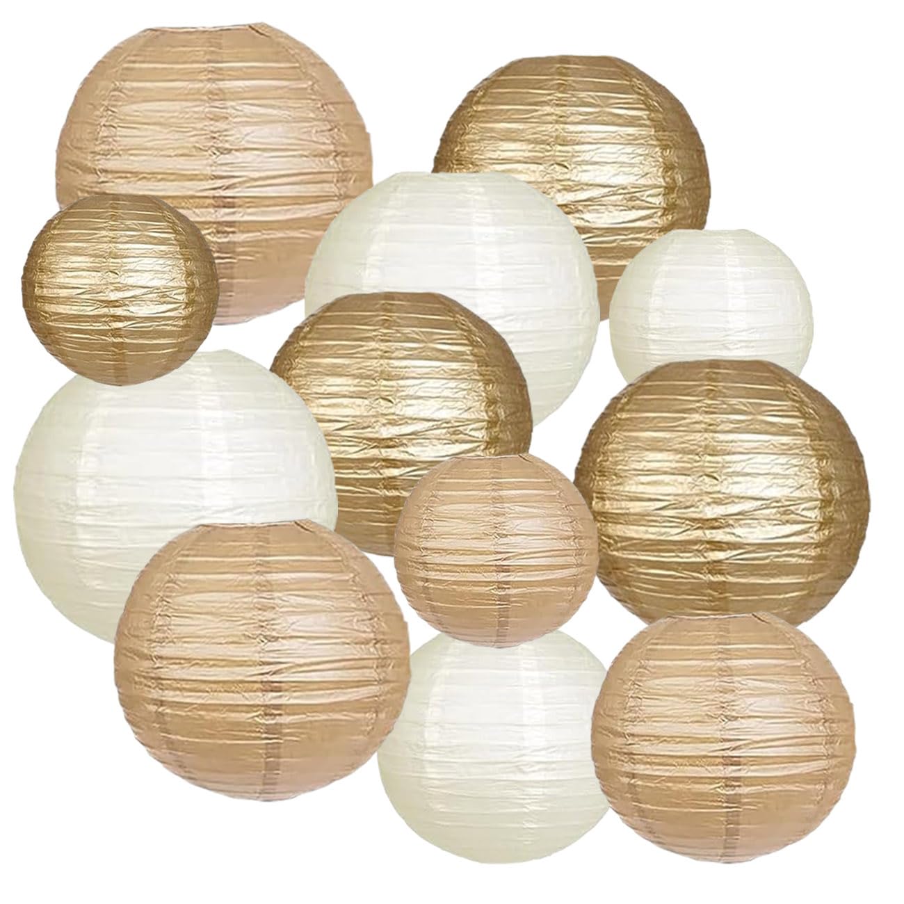 12pcs Gold Cream and Khaki Paper Lanterns,Hanging Paper Lanterns for Bridal Shower Rustic Boho Birthday Wedding Home Decor Party Decoration — image 1