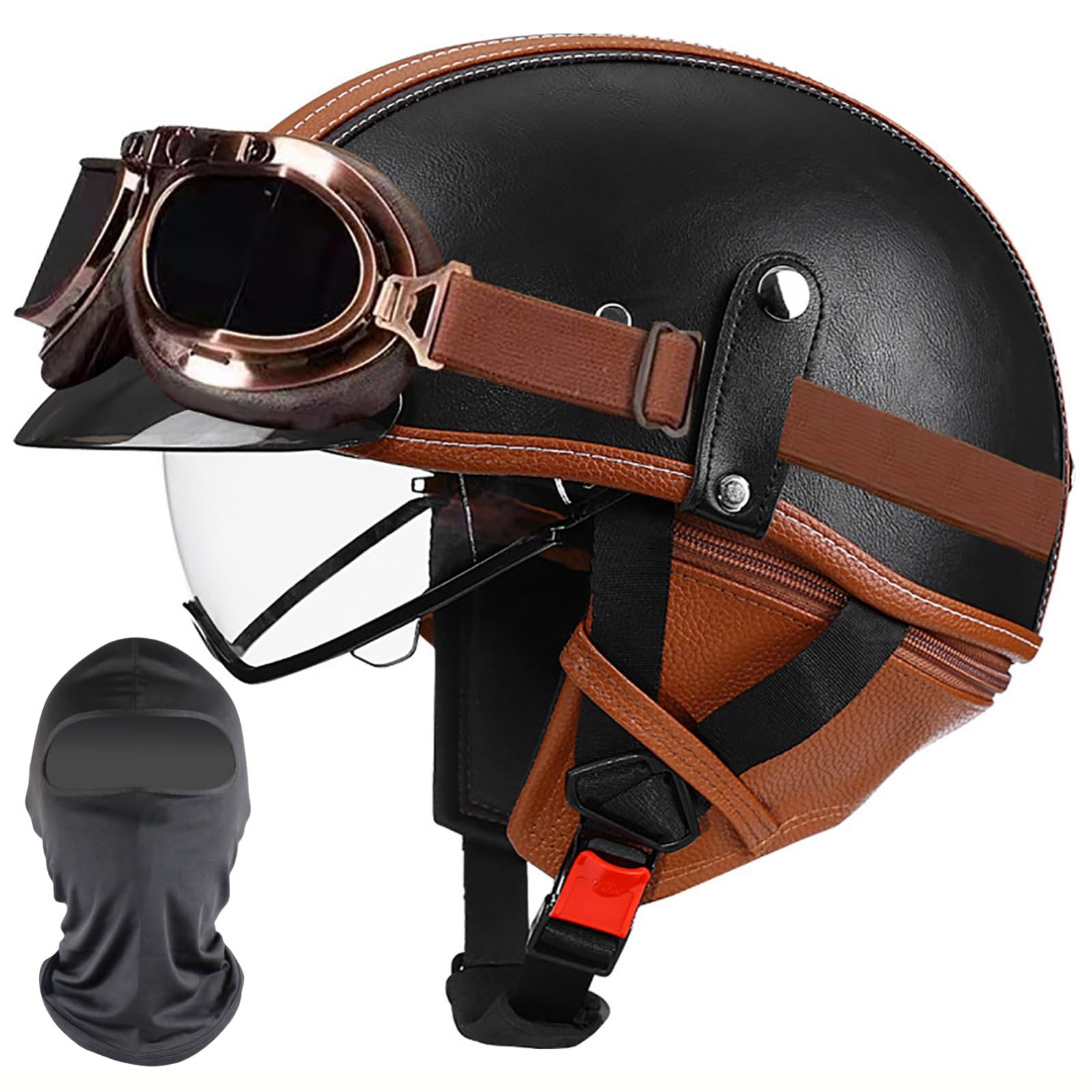 XYYYM Vintage Open Face Helmet Motorcycle Half Helmets, Motorbike Bike Cruiser Moped Scooter Jet Helmet, ECE Approved 57-64cm