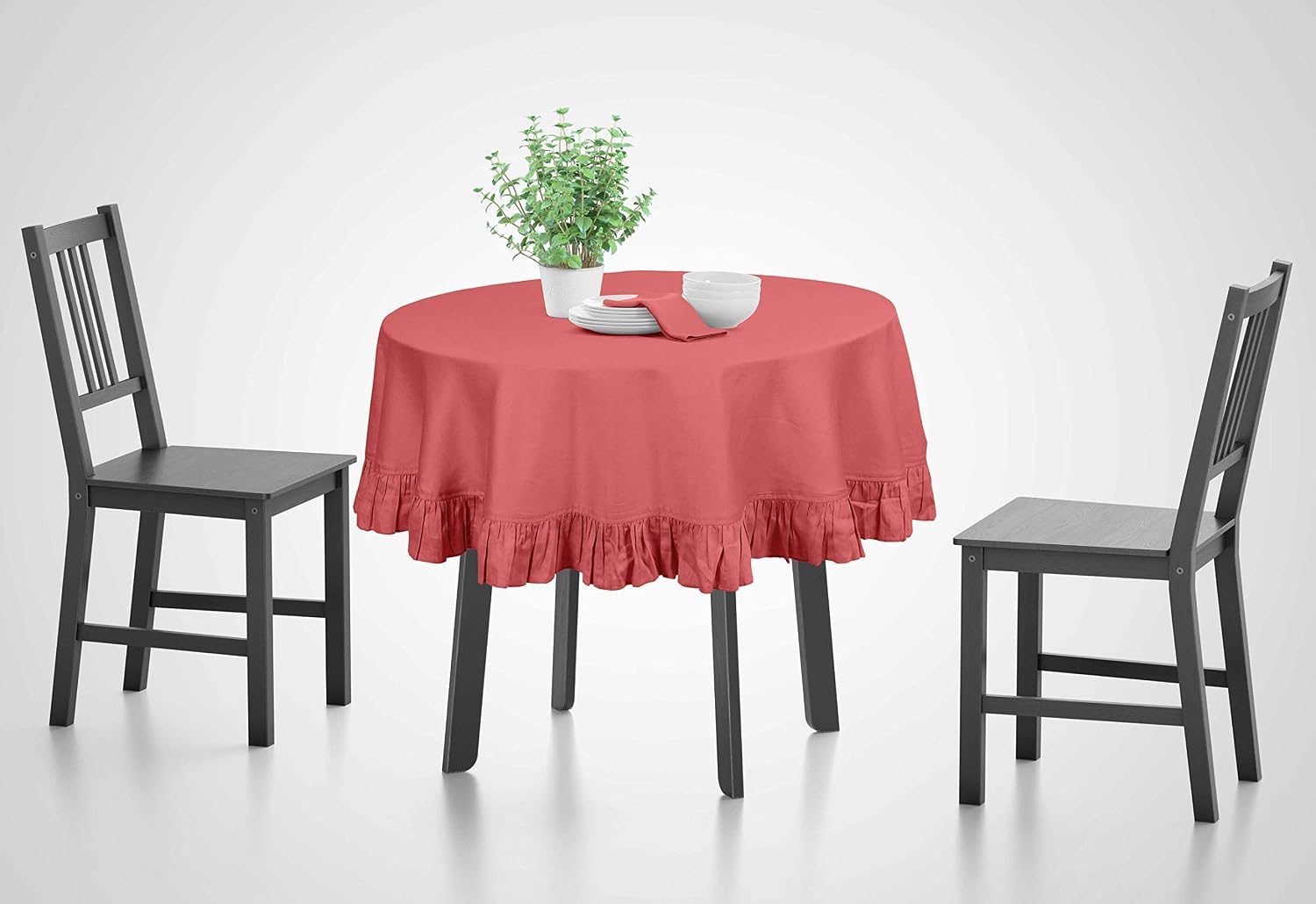 Cotton Table Linens Ruffle Tablecloth, Round Table Cover Protector Solid Tablecloth, Farmhouse Tabletop Washable, Salmon-54 Inches Diameter