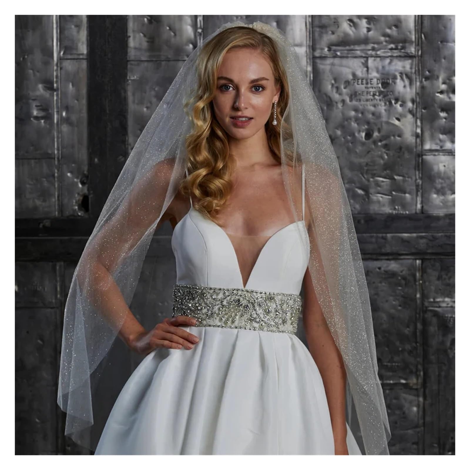 Brautschleier Funkelnde Brautschleier Lange goldene Braut Hochzeitsschleier Farbiges Garn mit Pailletten(Ivory,300cm)
