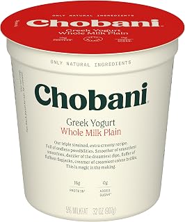Chobani Whole Milk Plain Greek Yogurt 32oz - Thick Creamy 19g Protein Non-GMO Natural Ingredients