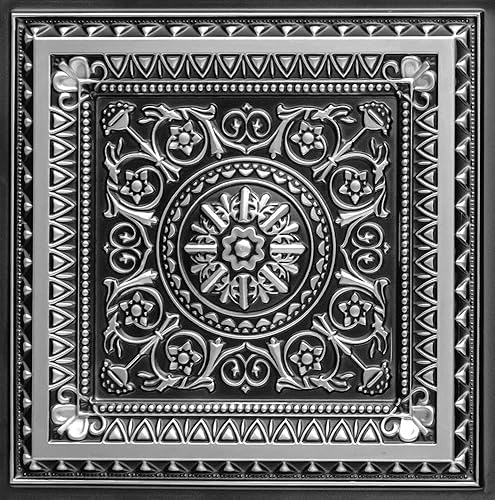 From Plain To Beautiful In Hours 223as-24x24-50 La Scala - Azulejo de techo de PVC de 2 x 2 pies (cubiertas200 pies cuadrados), plata envejecida, 50