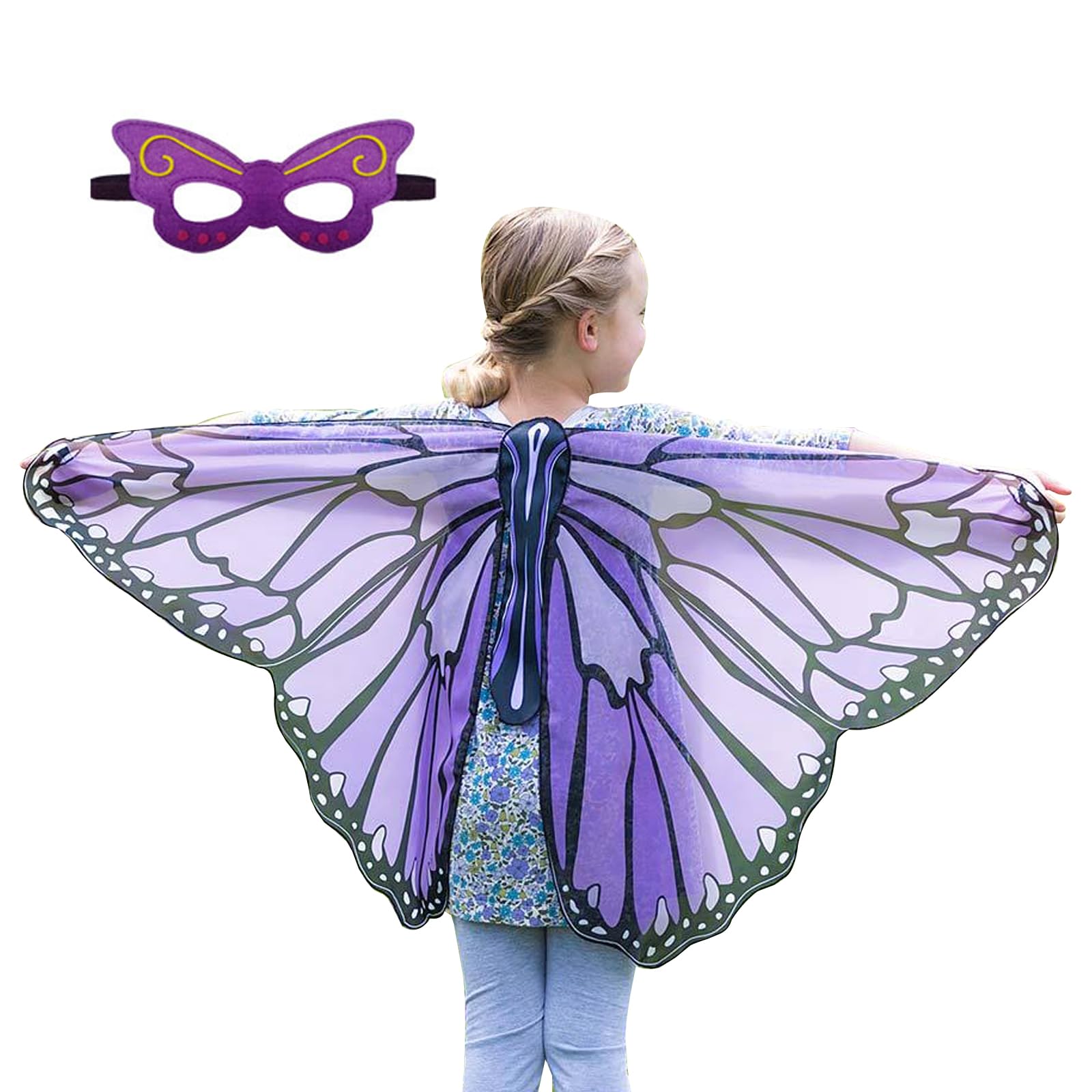 AffeGifts Butterfly Wings Kids, Large Butterfly Cape for Girls Butterfly Costume Wings Fancy Princess Cloak Shawl Halloween Dress Up for 4-10 Yeas Old (Purple)