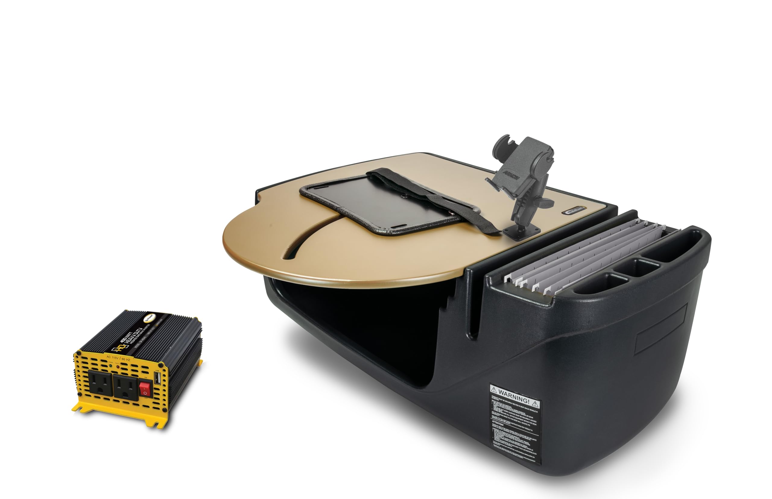 AutoExec Roadmaster - Scrivania da Auto per postazione di Lavoro e Ufficio Mobile, Modello Mojave, con Inverter di Potenza da 400 Watt e Supporto per Telefono