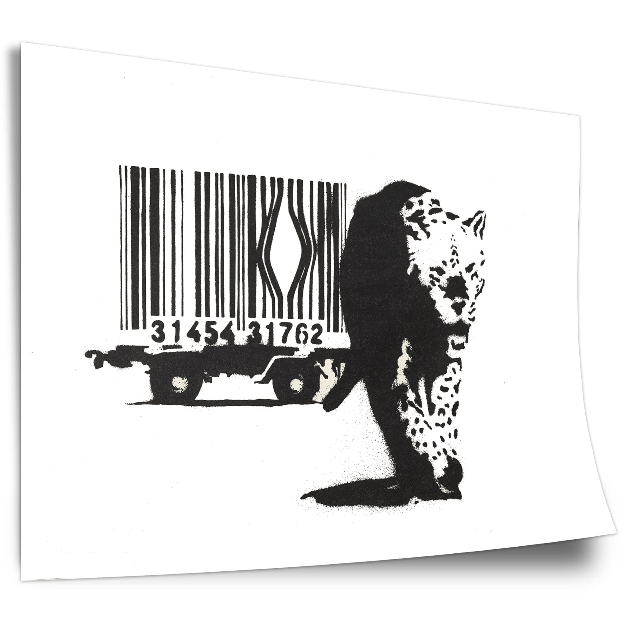 Printistico White Leopard Barcode Banksy Street Art Leopard Barcode Cotton Poster - Consumer Criticism Globalization, Modern Art Print On Canvas, Unframed Art Print, Mural - A4, A3, A2, A1, A0, Xxl