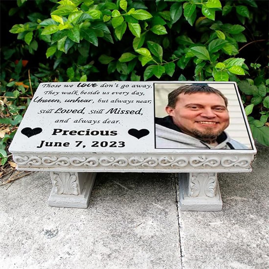 Personalized Memorial Bench Stones with Photo, Garden Stone Plaques for Outdoors, Gifts for Loved Ones or Pets
