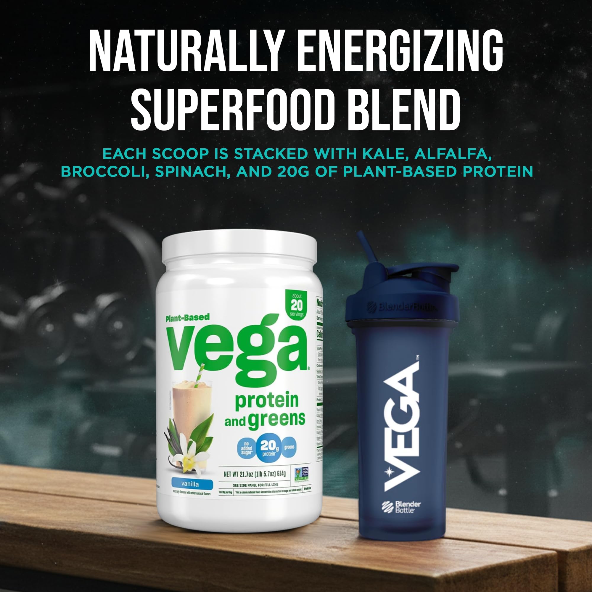 Vega Premium Protein + Supergreens, Vanilla – 20g Vegan Protein