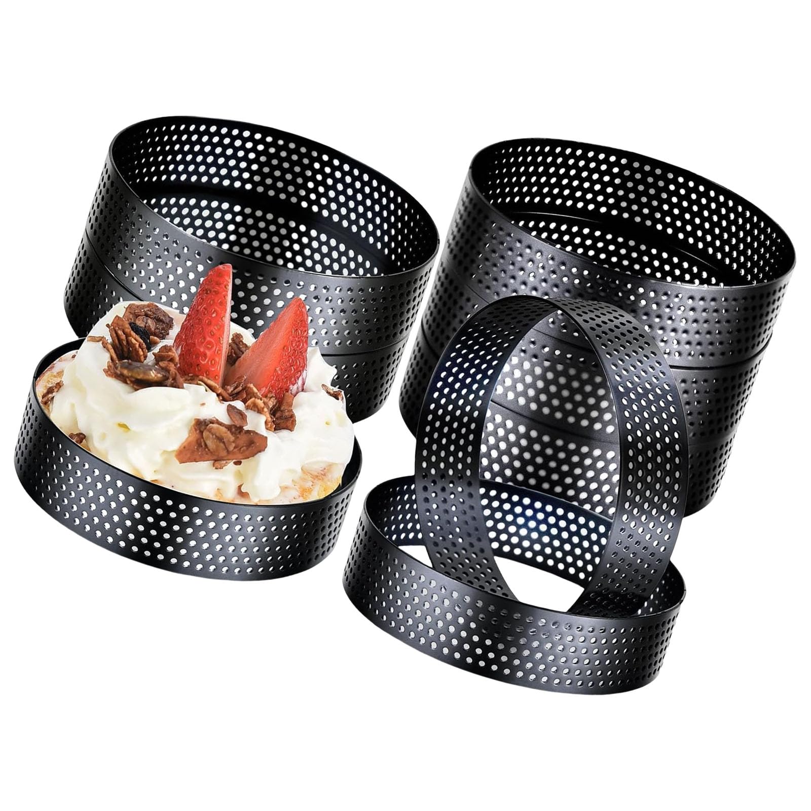 Msioytog Professional Perforated Tart Rings Professional 3.94inch Metal Mold for Even Heat Distribution in Dessert Preparation Nonstick Pastry Baking Rings