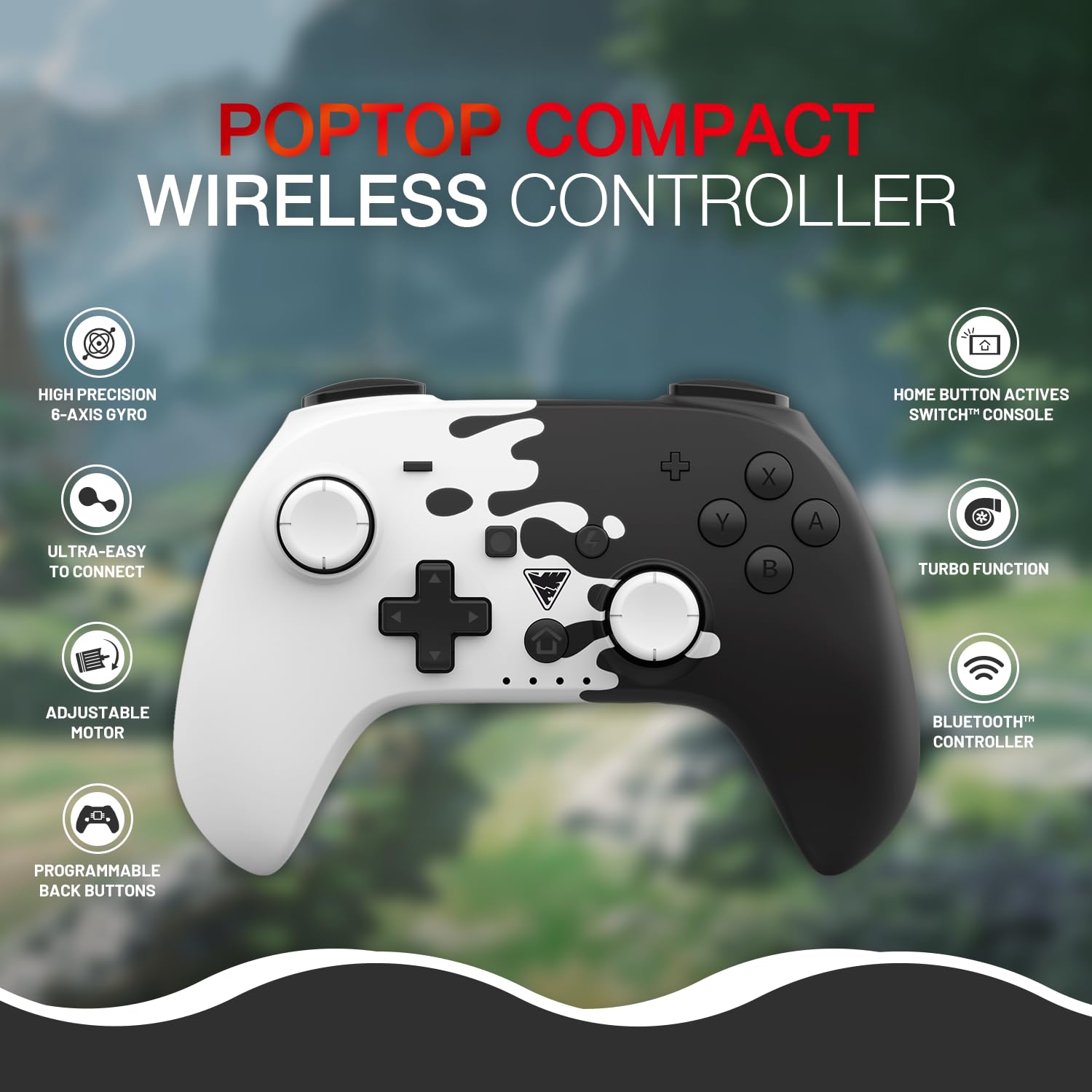 PopTop kompaktowy bezprzewodowy kontroler Bluetooth | bezprzewodowy kontroler kompatybilny z Nintendo Switch i PC, styl OLED