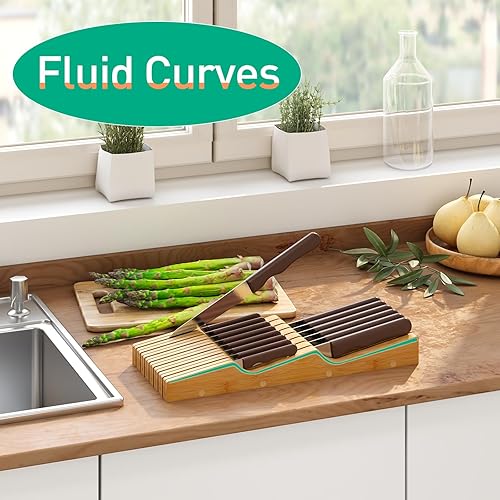 Miniatura 8 de Organizador de cuchillos para cajones, organizador de cuchillos de madera de bambú (organizador de 19 cuchillos)