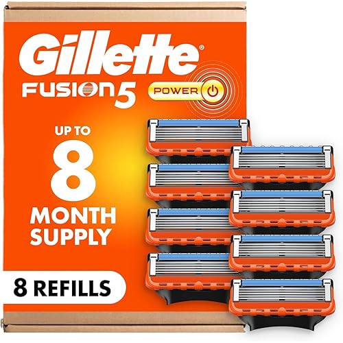Gillette Fusion5 Power Razor Blades for Men, 5-Blade Razor Refills, 8 Count