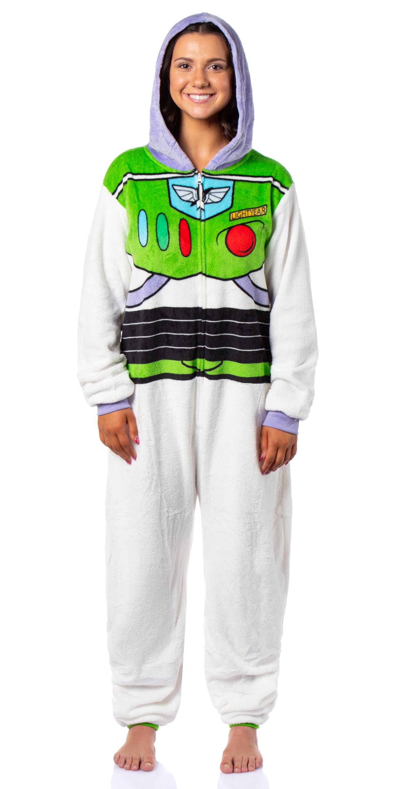Disney Toy Story Buzz Lightyear - Disfraz de pijama de forro polar con capucha para adultos y mujeres