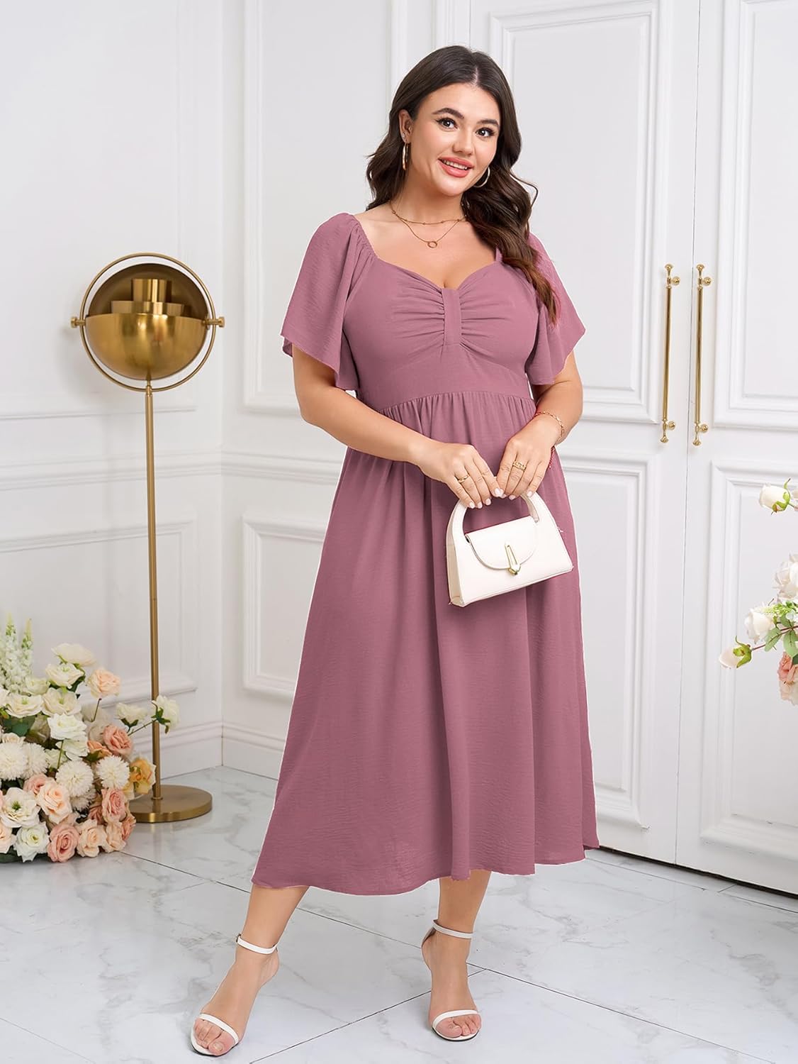 SCOMCHIC Women's Plus Size Maxi Dress Summer Short Sleeve Sweetheart Neckline A Line Wedding Guest Cocktail Dresses - Image 5
