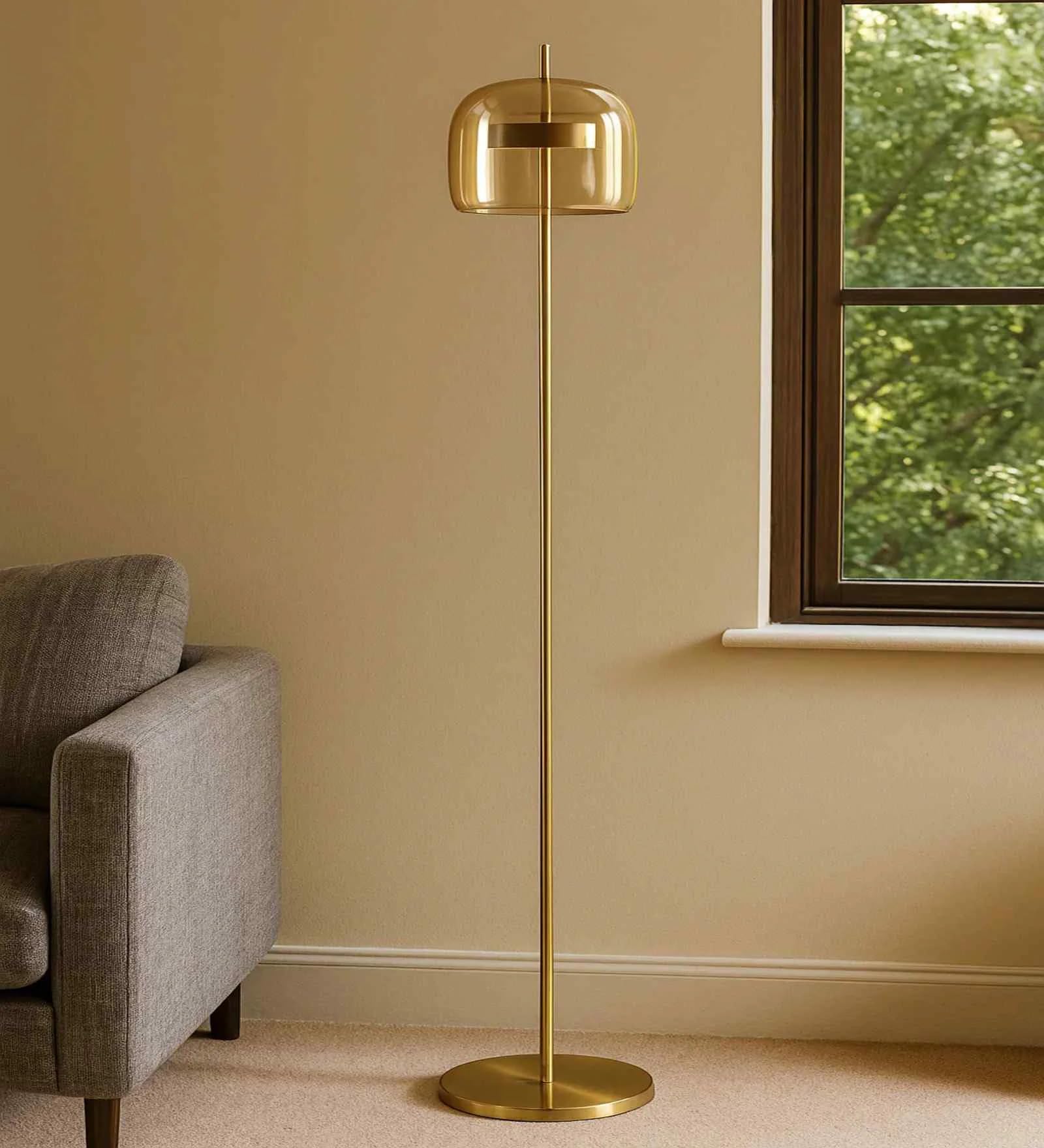 Decart Modern Floor Lamp for Living Room | Minimalist LED Floor Lamp for Bedroom, Corner, Reading & Home Décor | Gold Metal Standing Lamp with Glass Shade-image-40