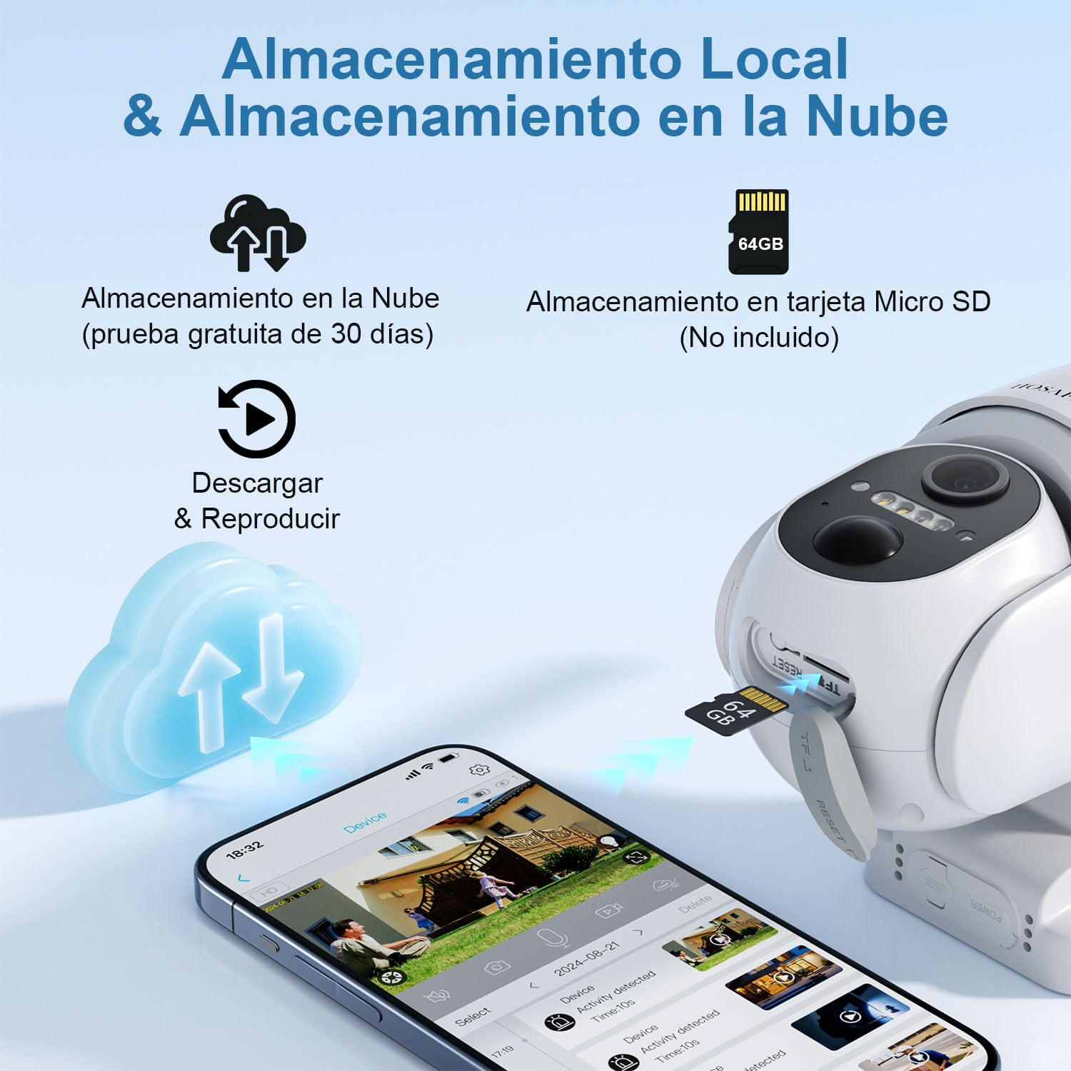 HOSAFE.COM Camaras de Vigilancia Sin Cables, Camara Vigilancia WiFi Exterior, Camara 360 Grados PTZ, Sensor PIR, 2K HD Color Visión Nocturna, SD/Nube, IP66 Impermeable, 2PCS