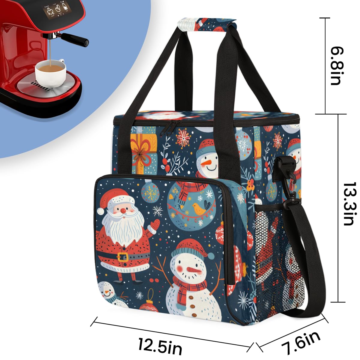 Christmas Snowman Coffee Maker Carrying Bag, Graffiti Snowman Travel Storage Bag Compatible with K-Mini or K-Mini Plus, Single Serve Coffee Brewer Carrying Case with Multiple Pockets & Shoulder Strap