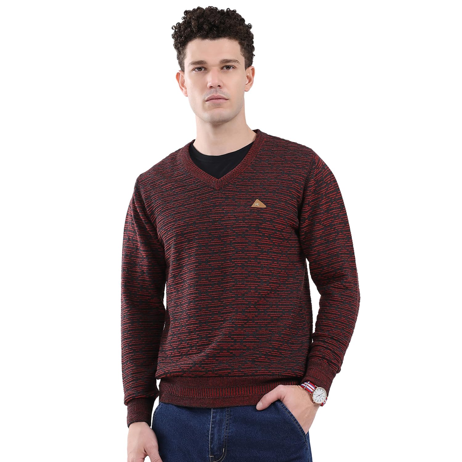 monte carlo Men's Regular Fit Pullover | Self Design Pattern | Pull On Closure with Full Sleeve V Neck Winter Pullover for Men's-picture-20