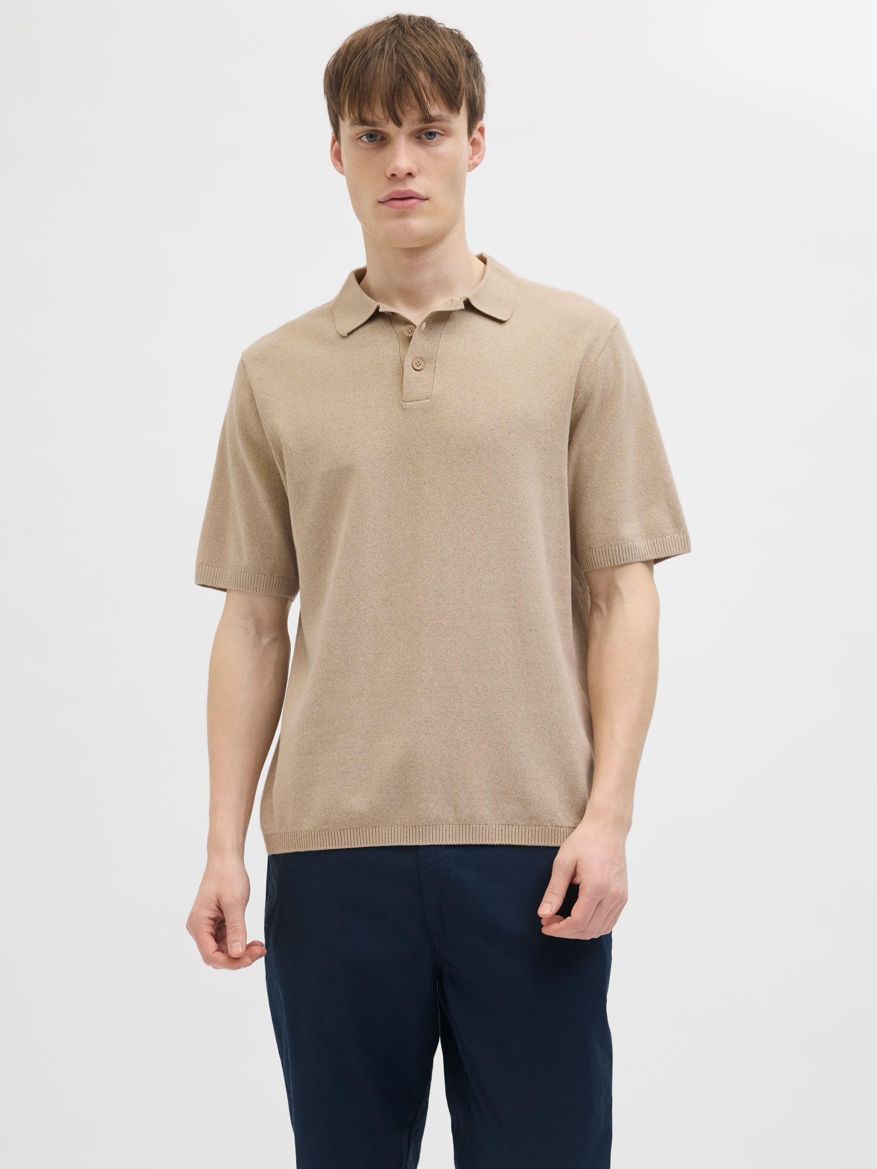 JJ REBEL Jrebcallum Knit Polo Ss, Crockery., L