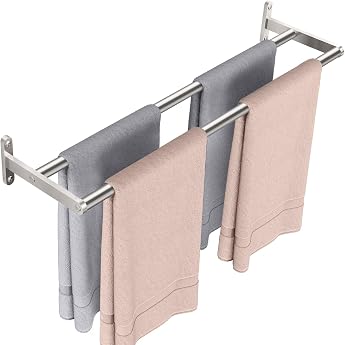 YUMORE Towel Rail Double 60 cm Towel Rail Wall Stainless Steel Bath Towel Holder 2 Bars Bathroom Towel Holder Wall Mounted Double Towel Rail for Bathroom Kitchen Brushed