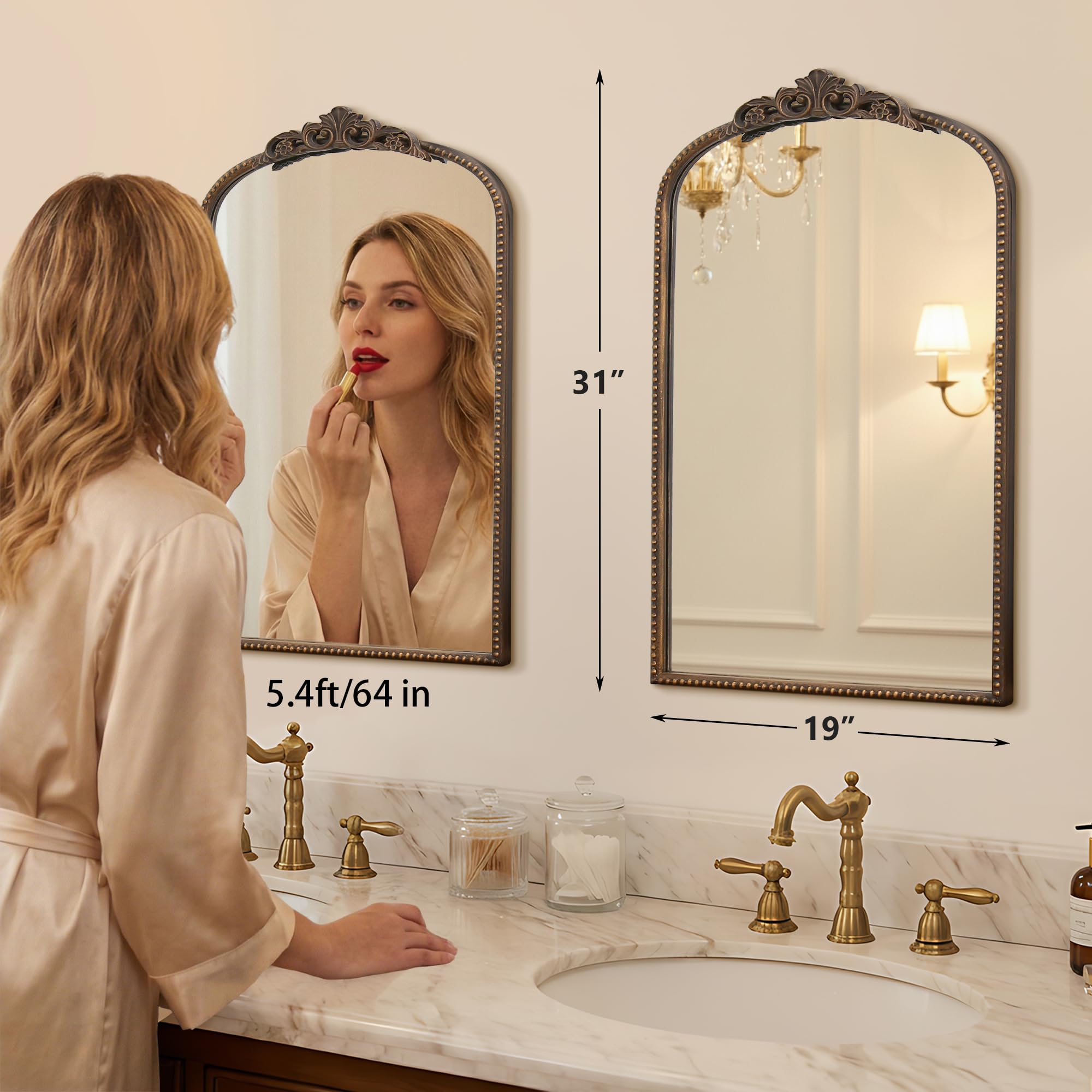 Micasso Vintage Arch Bronze Mirror: 31"x 19" French Baroque Antique Mirror - Traditional Ornate Decorative Mirrors for Wall/Bathroom/Entryway/Hallway - Home Decor for Living Room