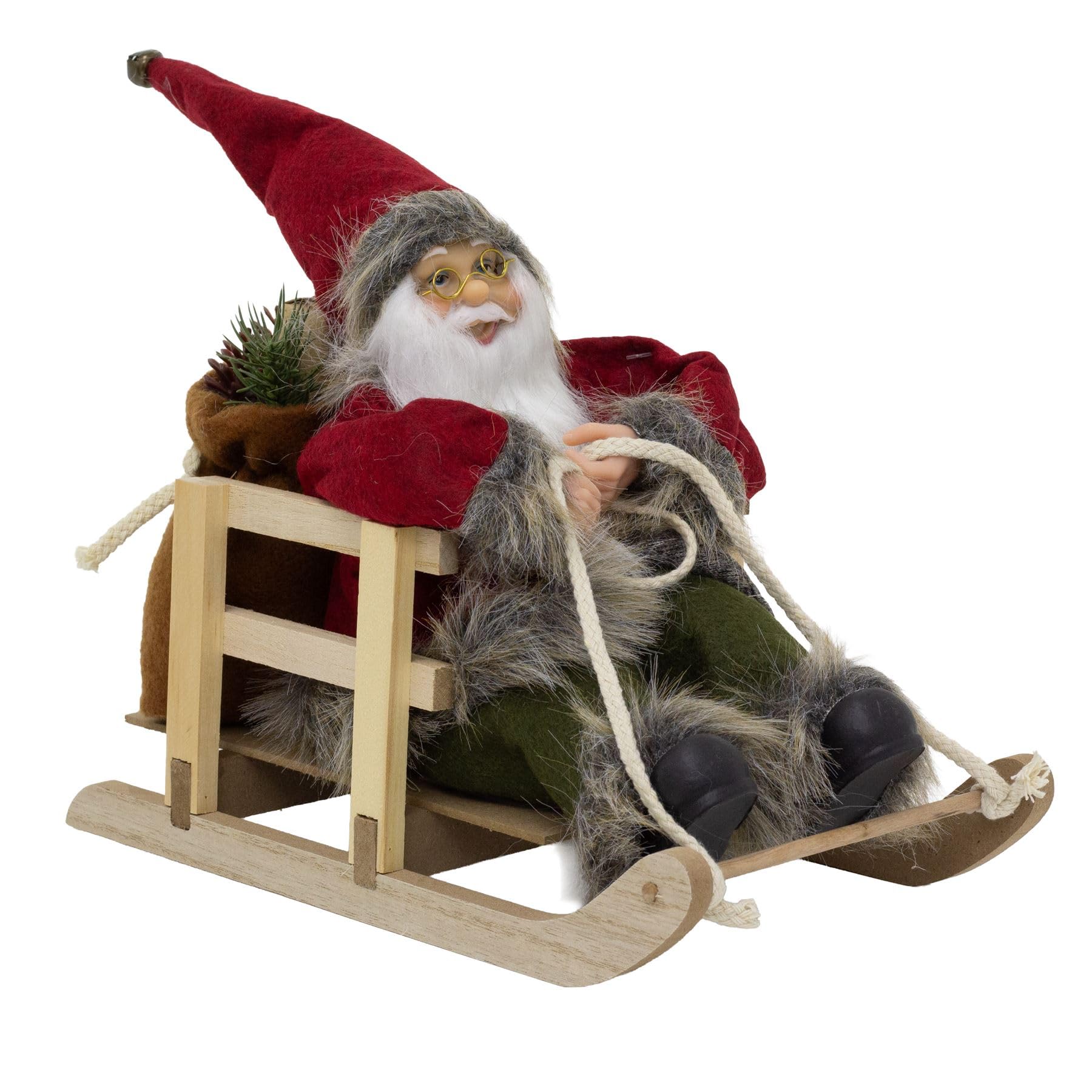 Carousel Home Multicolor Traditional Santa Claus On Wooden Sleigh | Rustic Father Christmas Figurine | Nordic Santa Festive Ornament - 27Cm