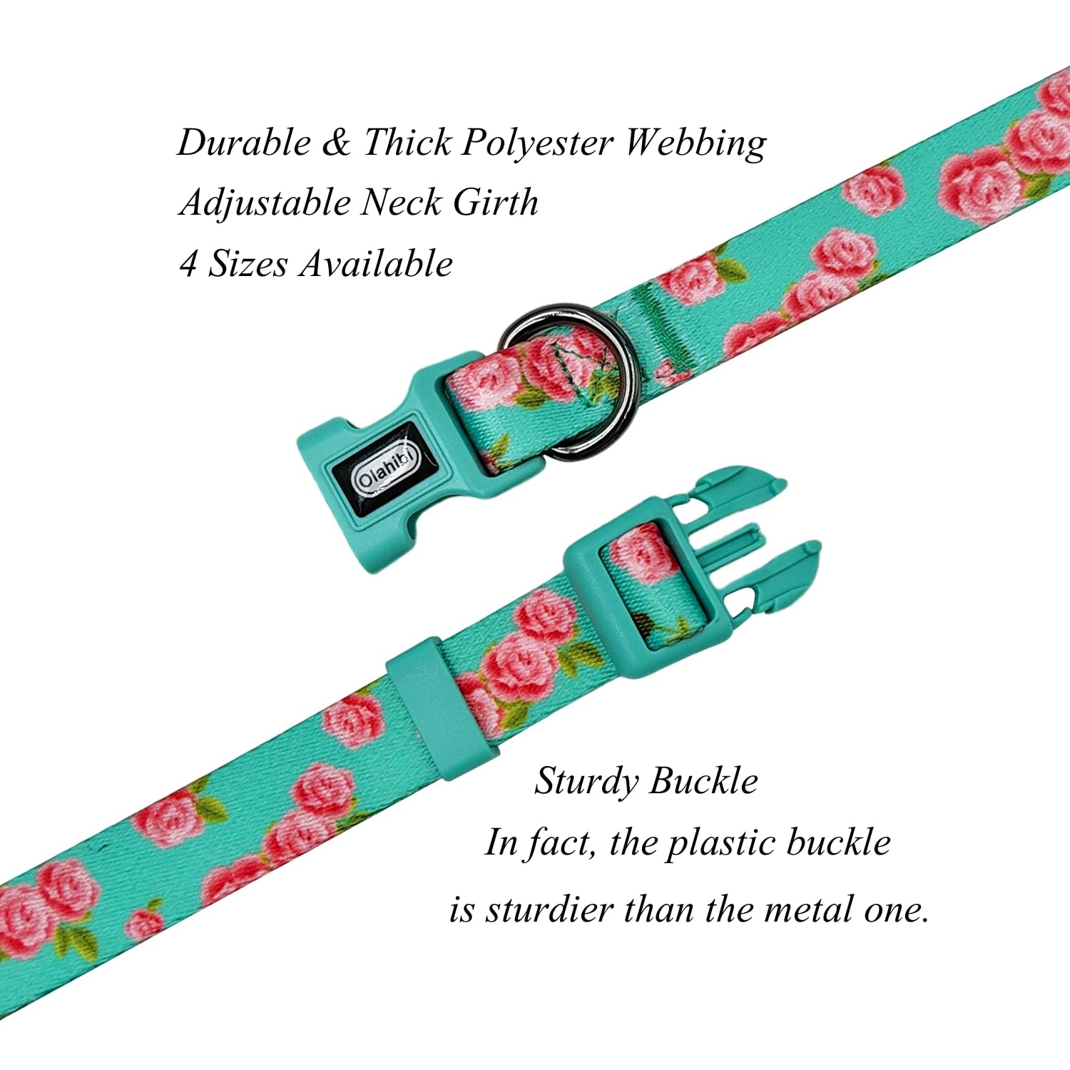 Olahibi Dog Collar and Leash Combo Set, Floral Pattern, Polyester Material, 150CM Matching Leash, for Small Dogs.(S, Green Rose) - Image 4