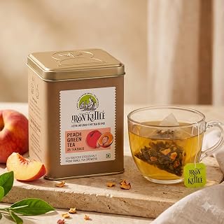 Iron Kettle Peach Green Tea | High Grown Green Tea bag blended with Safflower & Natural Peach extract | Sourced exclusively from small tea growers with higher fine leaf count | 25 Tea Bags