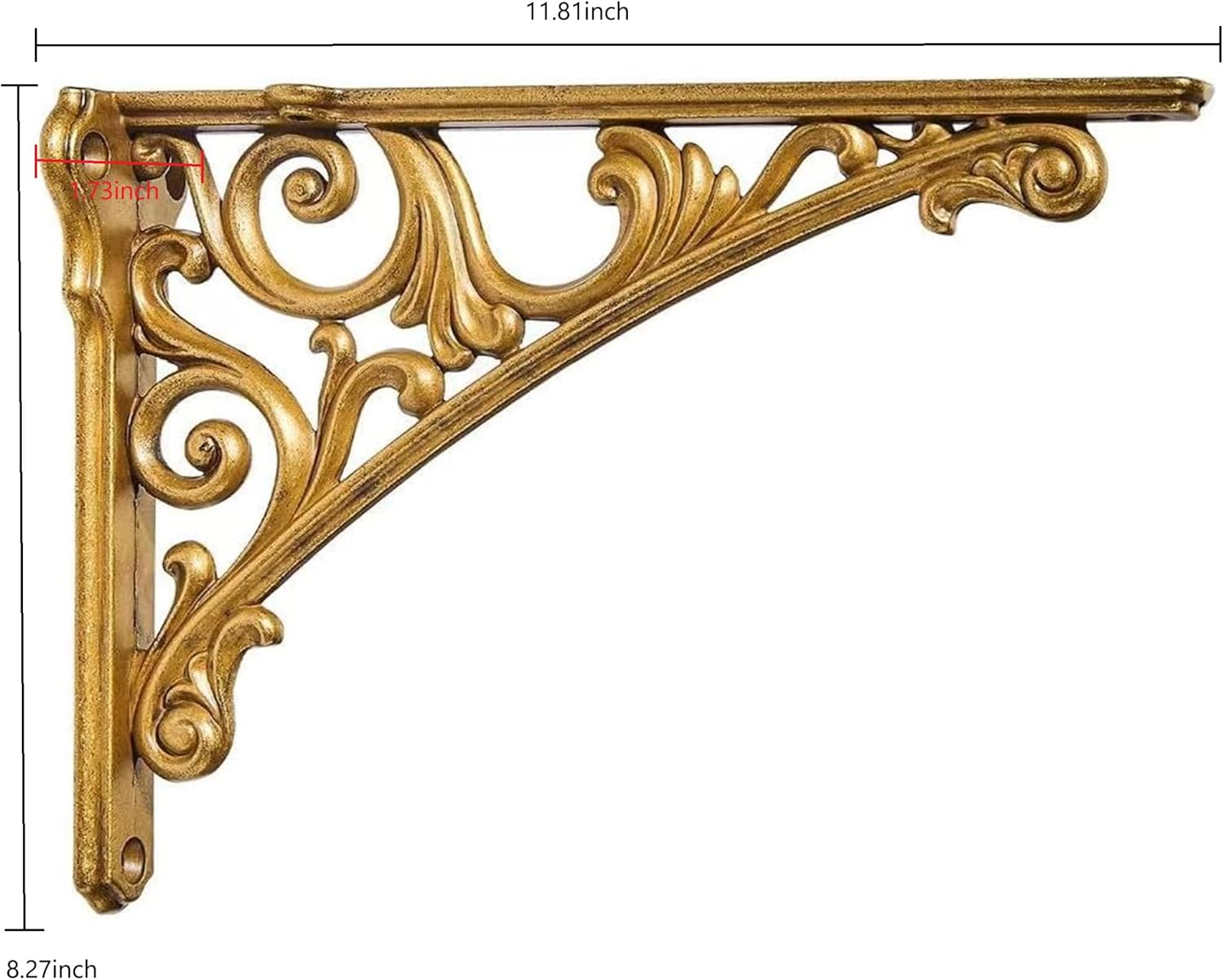 Khtumeware Shelf Bracket 12 Inch, Decorative Brackets for Shelving, Heavy Duty Vintage Brass Ornate Shelf Bracket, Hardware Included, 4 Pack, Antique Brass Finish