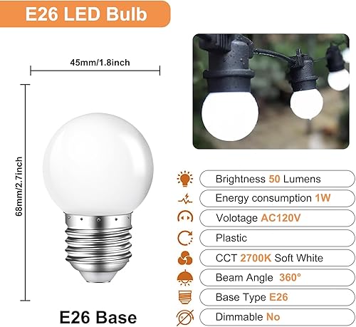 Miniatura 8 de Bombilla de luz nocturna, bombillas LED de 1 W, bombillas G14 G45 E26, bombillas de ahorro de energía, equivalente a 5 W, blanco frío de 6500 K,