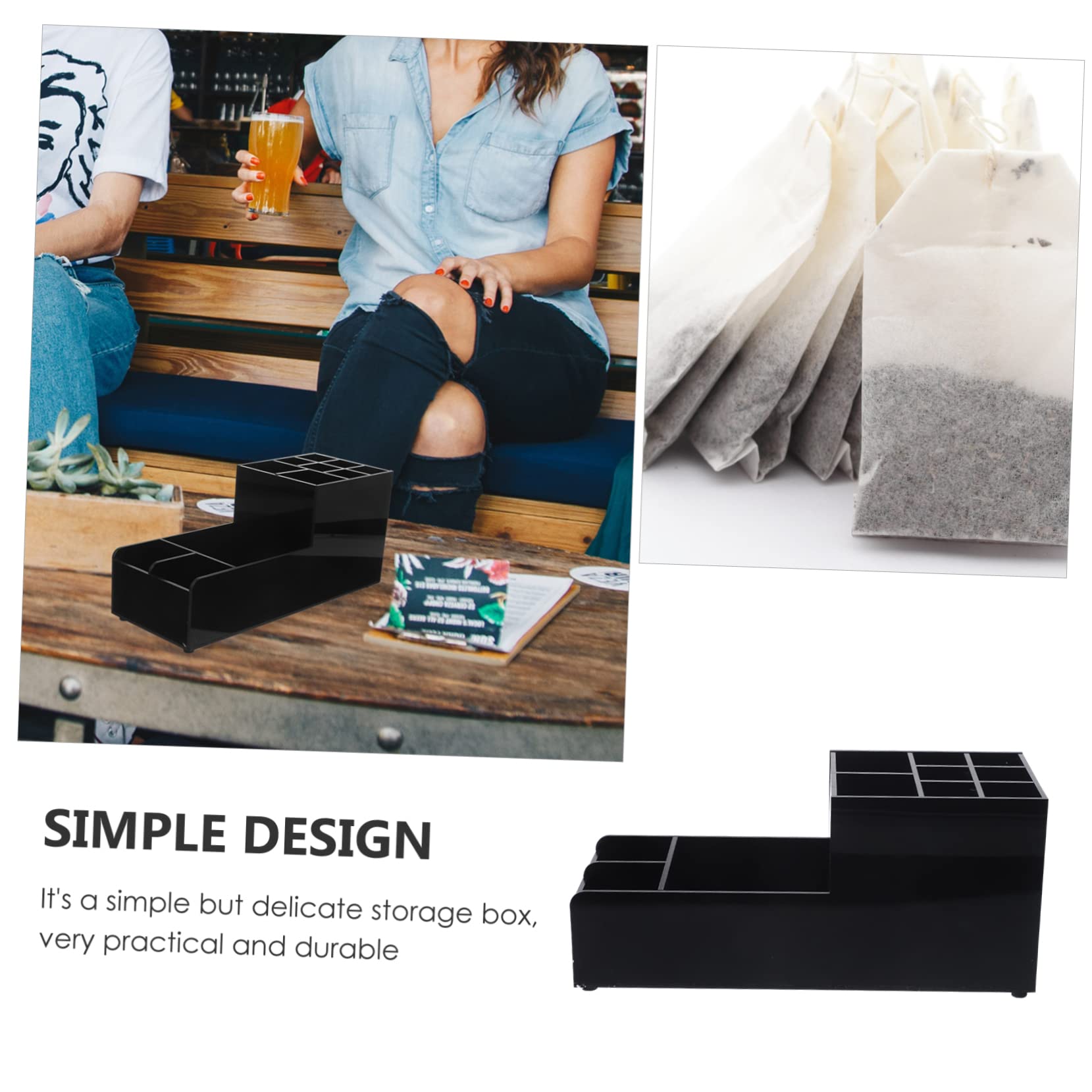 Dispensador de Servilletas de Bar con 11 Compartimentos Acrílico Negro | Diseño Dividido para Escritorio, para Estación de Café de Oficina y Organización de Mesa, 1 Pieza