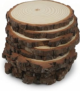Natural Wood Slices, 5-6 Inch Round Unfinished Wooden Rounds, 10 Pack, for Wedding Centerpieces, DIY Crafts, Table Decor
