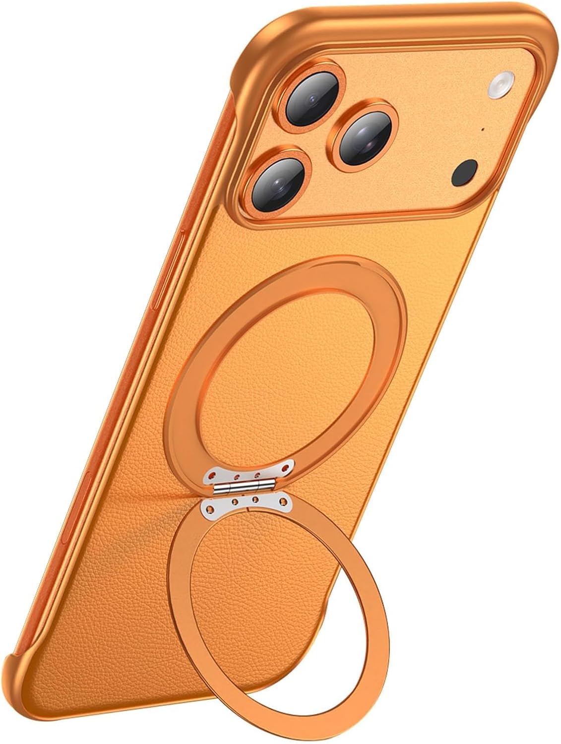 Grain Leather Frameless Case for iPhone 17/17 Air/17 Pro/17 Pro Max, Ultra-Thin Magnetic Cover with Ring Stand, Anti-Slip Anti-Fall Daily Protection(Gray,17)