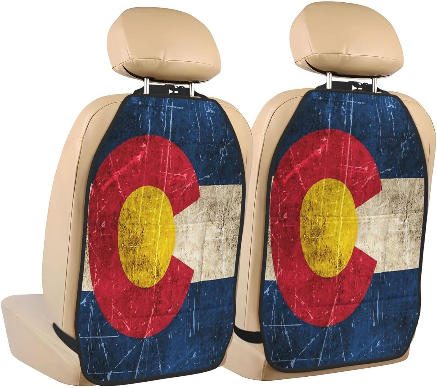 Vintage Aged and Scratched Colorado Flag 2-Piece Set of Car Seat Kick Protectors for Front Seat Backrests, Used for Car Rear Seat Backrests Protectors