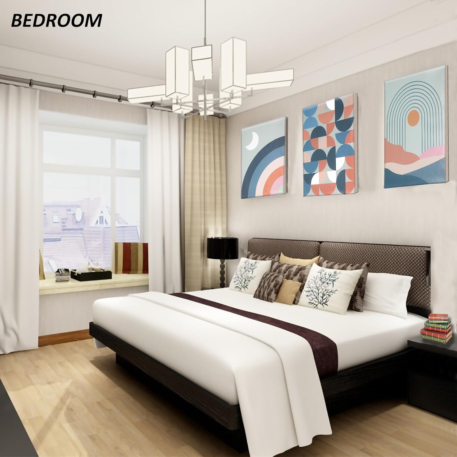 BIHRTC 3 Pieces Canvas Wall Pictures Neutral Abstract Wall Art Decor Printing Boho Wall Decor for Living Room Bedroom Office Home Wall Decorations Artwork Inspiration Wall Pictures (Frame)