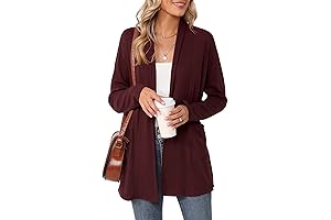 Women's Long Sleeve Open Front Wine Cardigan