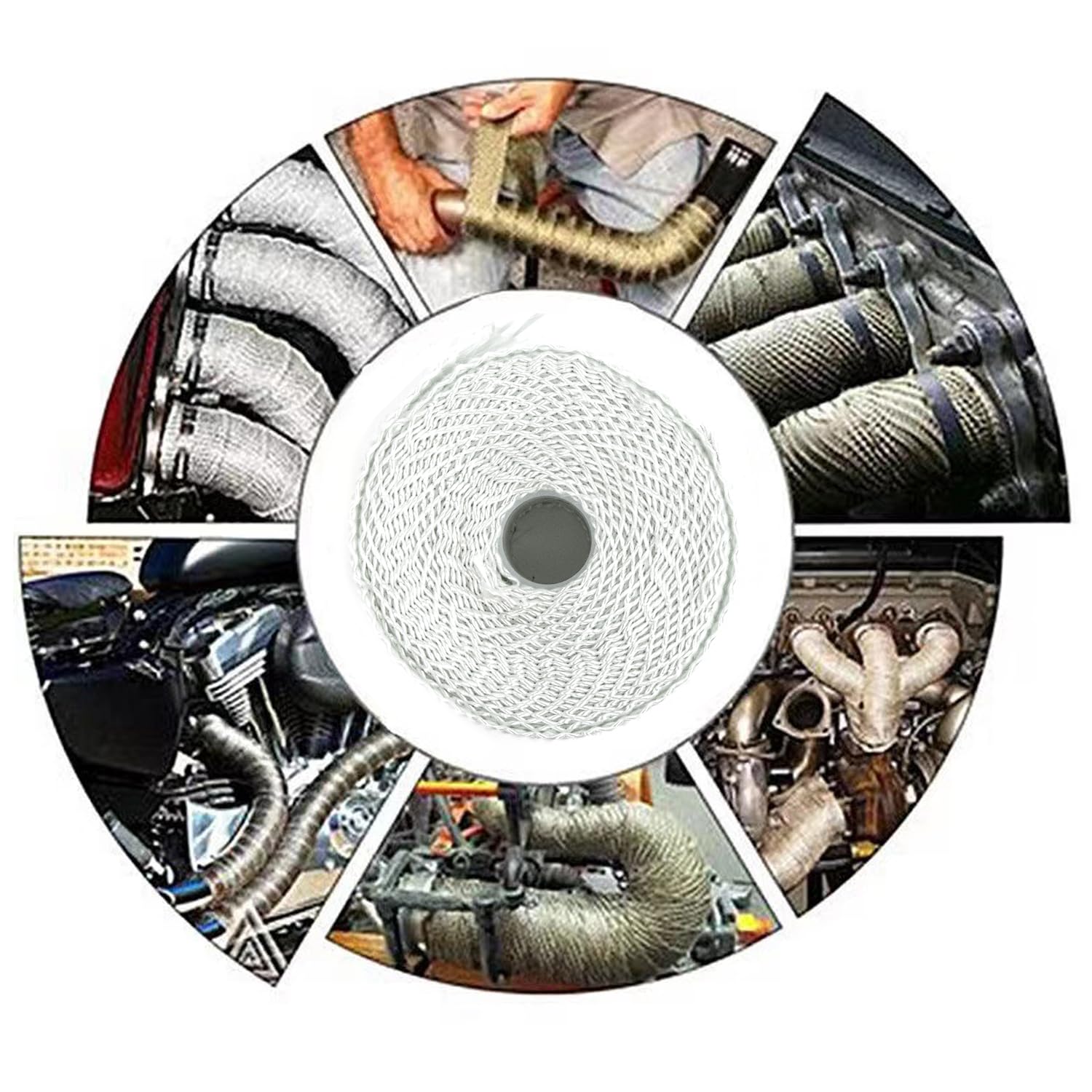 Nastro Isolante Termico, 5m x 5cm Nastro Termico Isolante con 2 Fascette Moto Nastro Benda Isolamento Termico Collettori di Scarico per Collettori di Scarico Moto e Auto, 1 Pezzi, Bianco