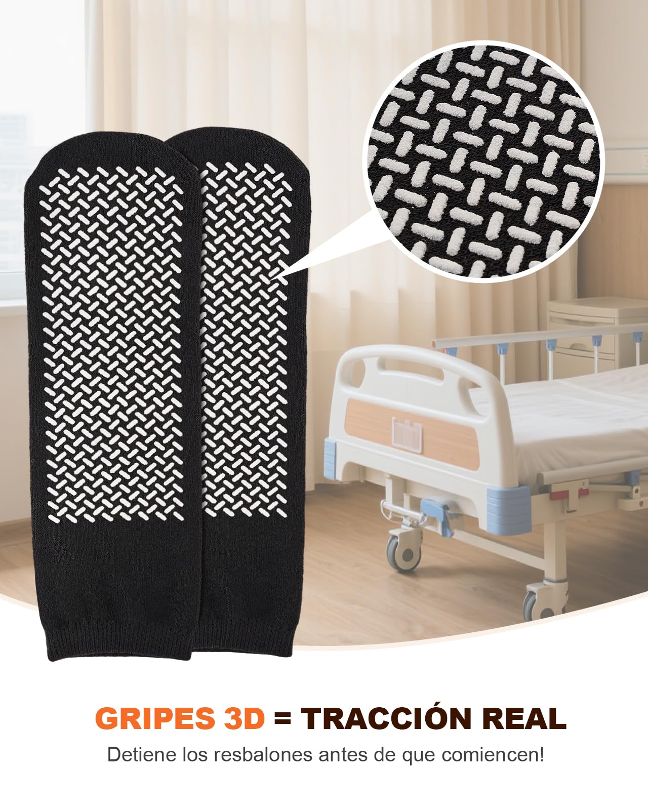 Calcetines antideslizantes hombre y mujer de hospital, doble perfil, 3 pares con puntos antideslizantes para cuidado y rehabilitación